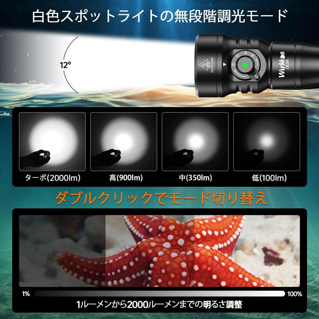Wurkkos DL08 Diving Light, 3600 Lumens, Underwater 100 Meters, Magnetic