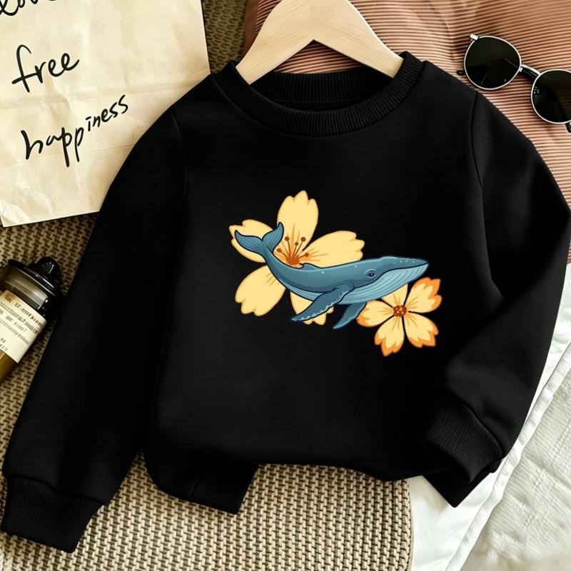 Kids Crewneck Long Sleeve Sweatshirt,Fresh Blue Whale Cute Print 110
