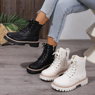 Botas de Mujer, Botas de Punta Redonda con Cremallera Lateral, Botas Nuevas de Talla Grande, Zapatos Individuales