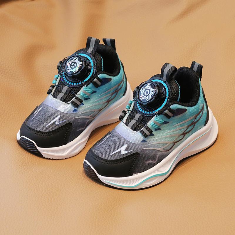 Children's Sports Shoes 2025 Spring and Autumn Boys' Casual Shoes Rotating Button Girls' Running Shoes Soft Sole Baby Net Shoes Single