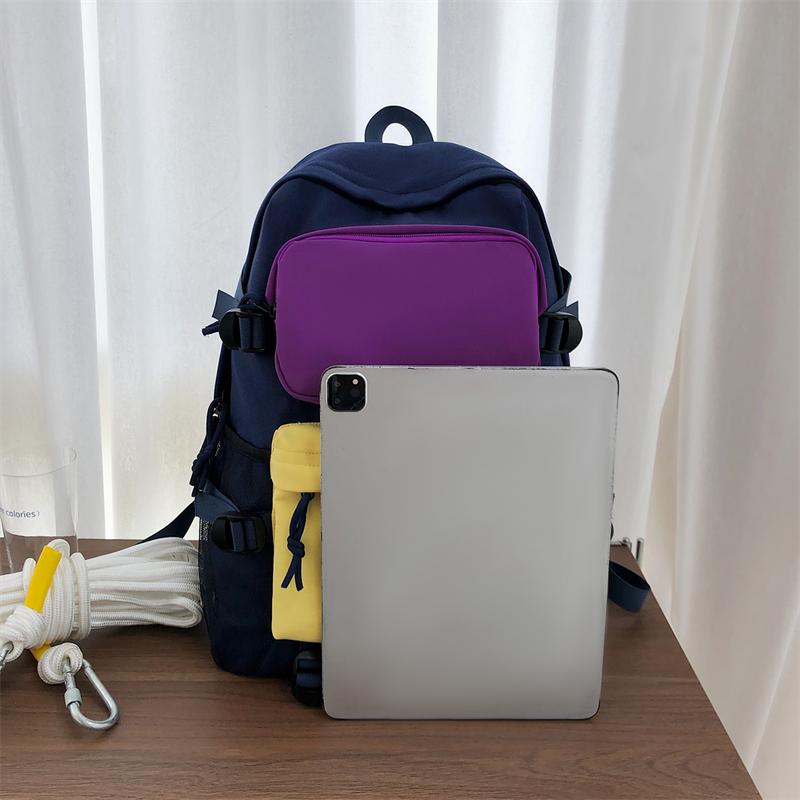 Contrast Nylon Backpack Student Schoolbag Large Capacity Computer Backpack