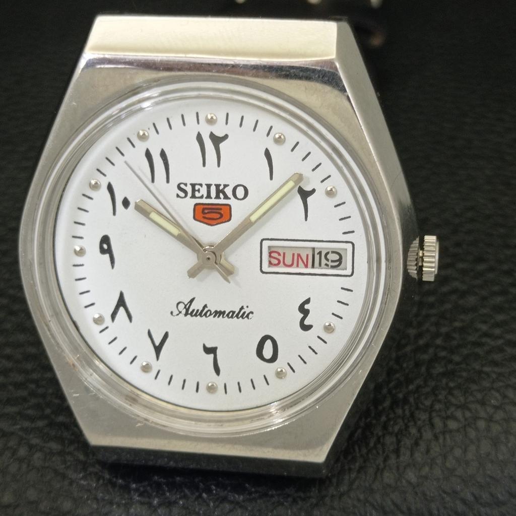VINTAGE SEIKO 5 AUTOMATIC 6309A JAPAN MENS ARABIC WHITE DIAL WATCH A701540-5 R206b-a701540