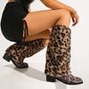 Fashion Leopard Print Long Boots Women  Winter High Heels Knee High Boots Woman Plus Size 42 Slip On Thick Heeled Botas