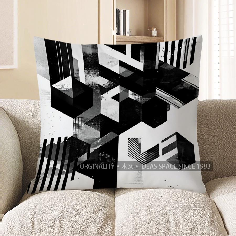 Home Decor Modern Geometric Black & White Throw Pillow Pattern Cushion Cover Suitable for Sofa Bedroom Car Pillow Cover