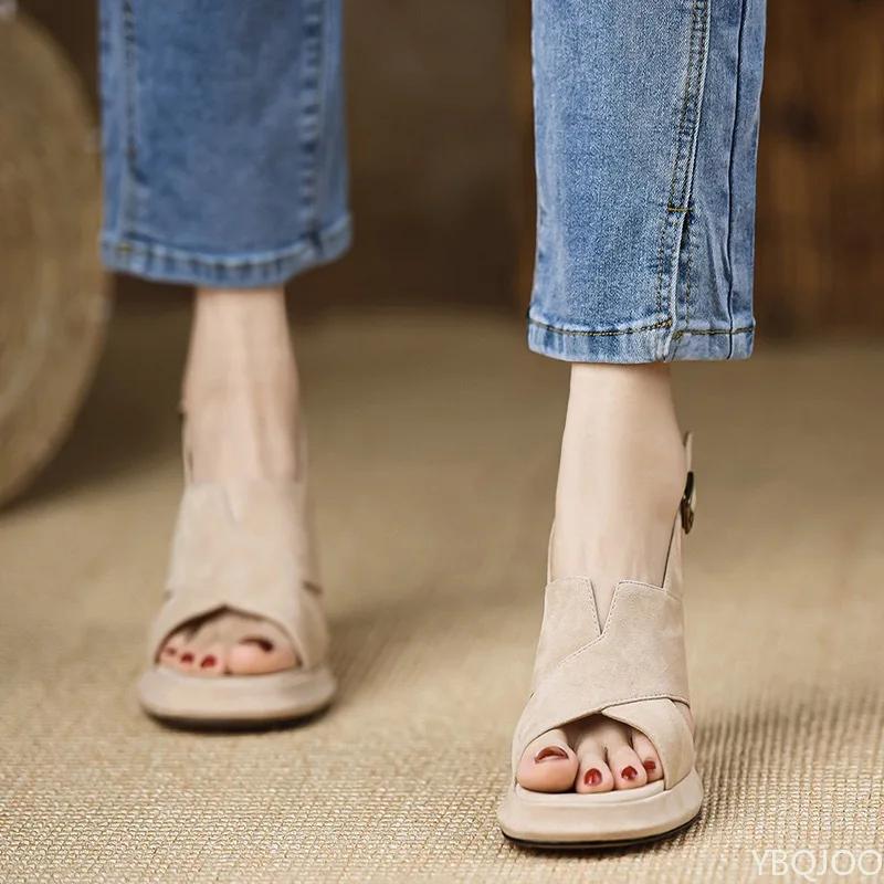 Summer Women's Sandals Matte Leather Open Toe Shoes Sexy Comfortable Ladies High Heels Versatile Elegant Sandal Zapatos Mujer