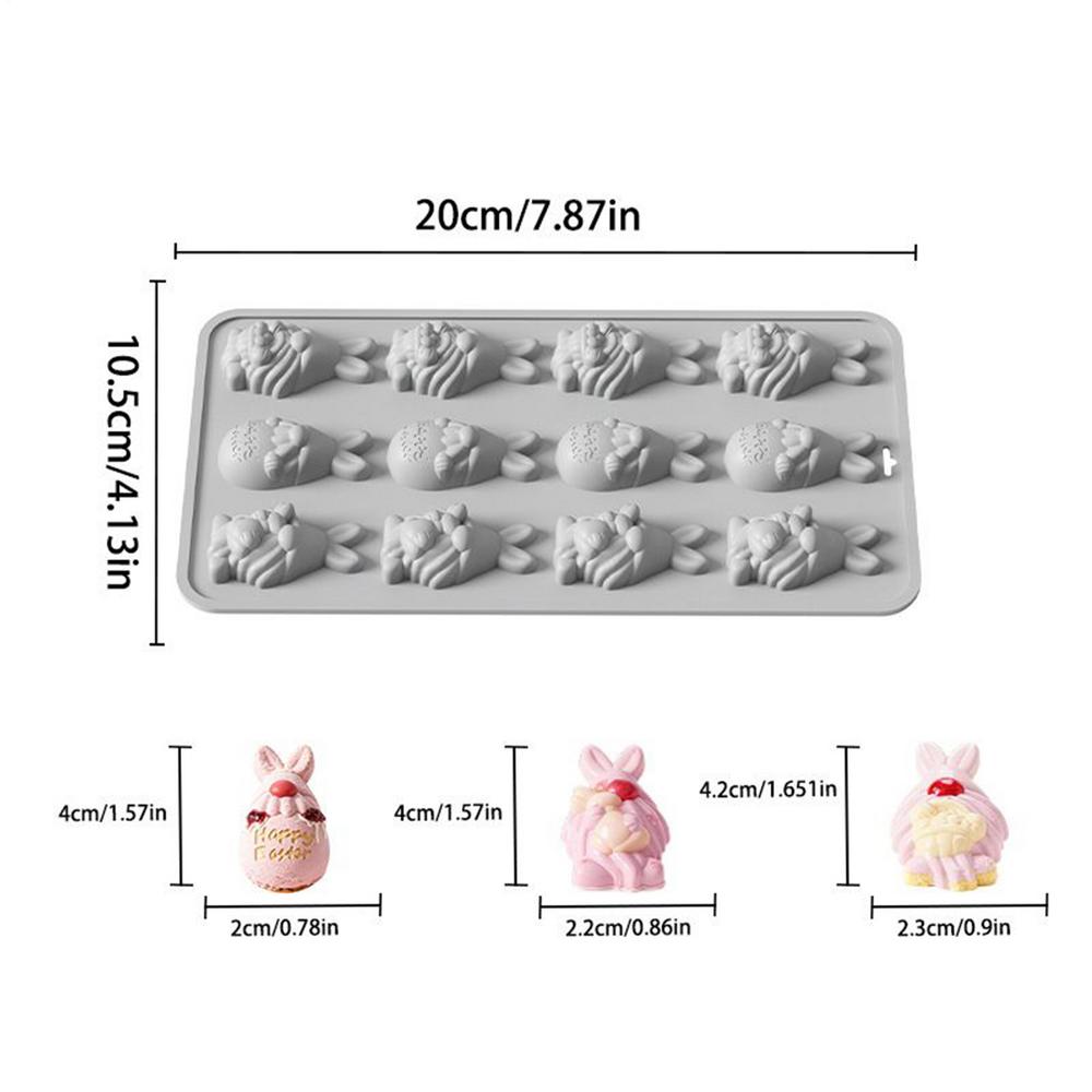 

Форма 3D Кролики Карлики на 12 ячеек Форма Силиконовая Пасхальный кролик Легкое извлечение Антипригарная Пасхальная силиконовая форма для шоколада для конфет серый
