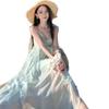 Seaside Photo Suspender Dress Women's Vacation Temperament Long Dress Hanging Neck Lotus Leaf Edge Mint Green Suspender Skirt