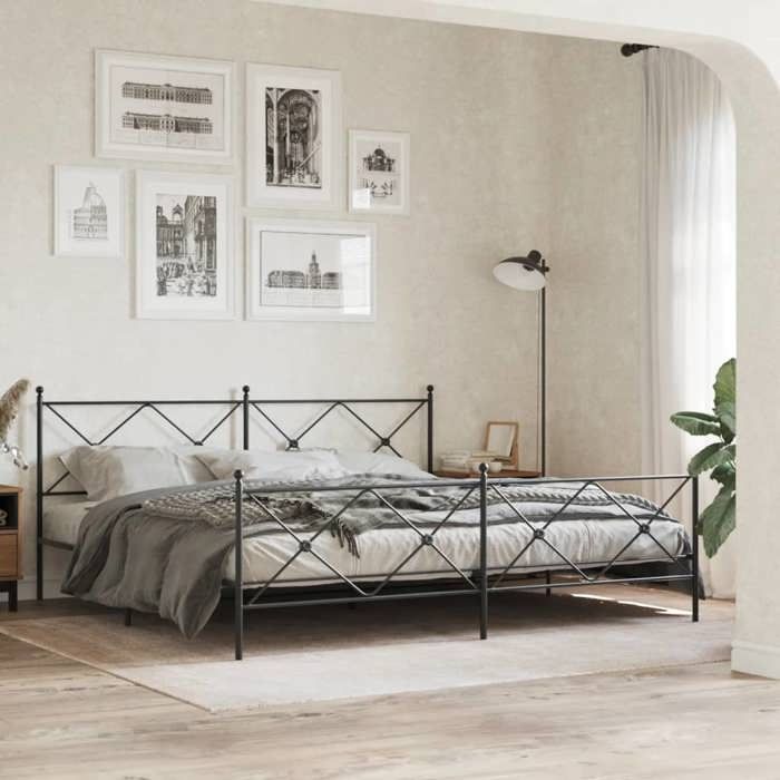 VidaXL Tête de lit métal noir 200 cm, tête de lit pour lit double, tête de lit noire,, tête de lit en métal 376540