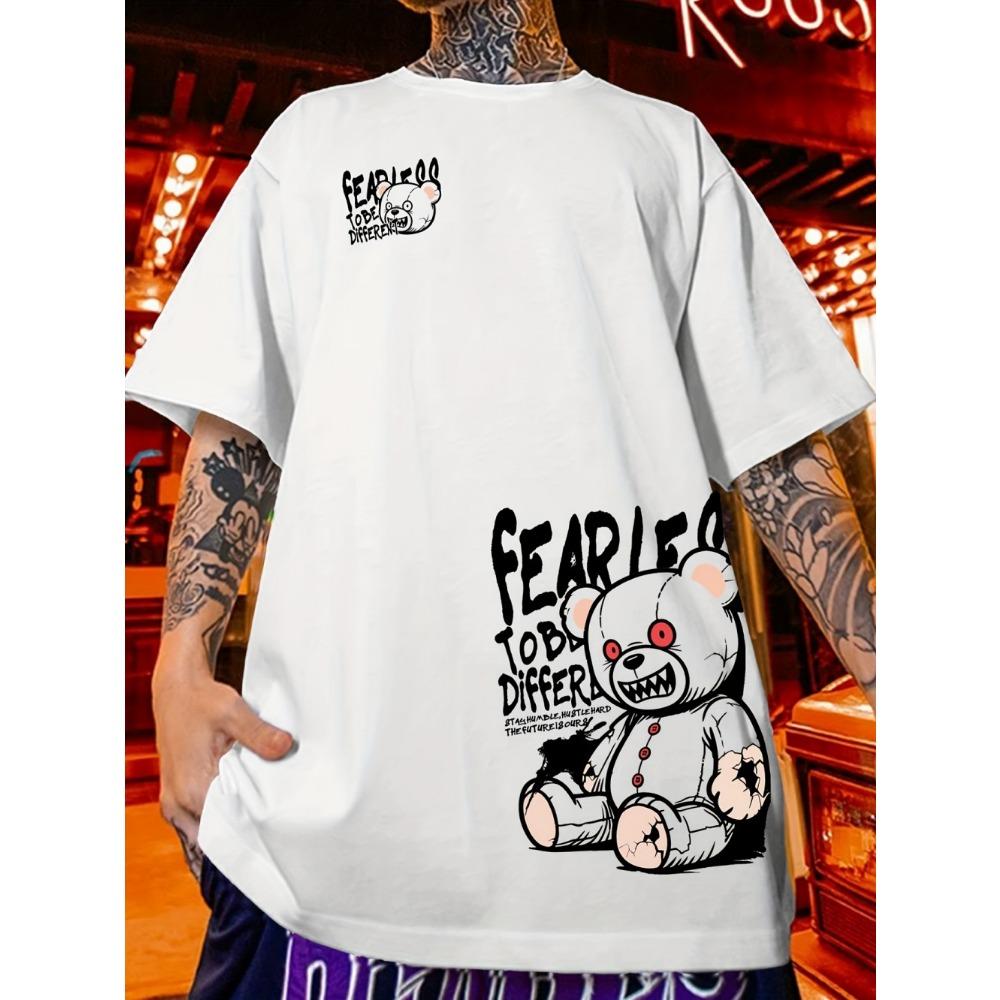 European and American Men's Summer Angry Bear Letter Print Comfortable and Breathable Round Neck T-shirt Outdoor Street Style To