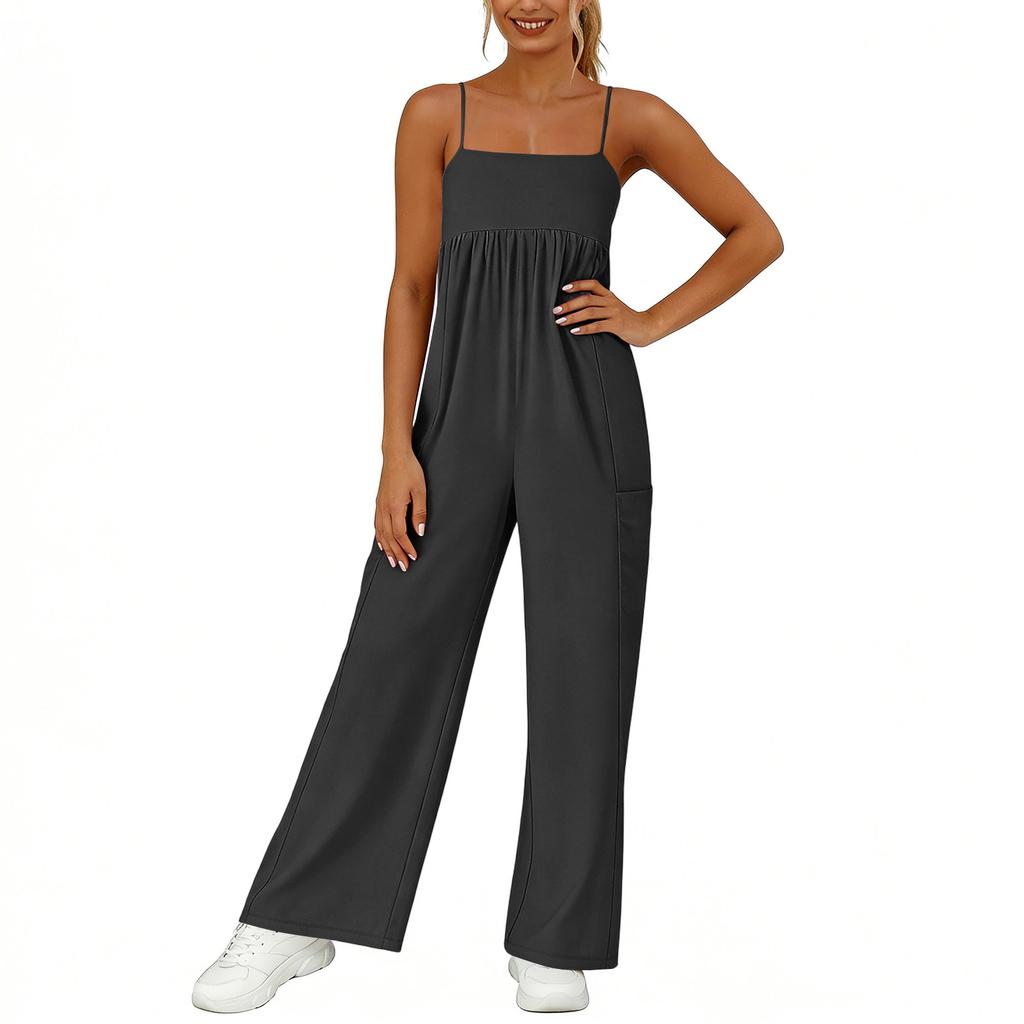 Women's Loose Casual Camisole Sleeveless Square Neck Slim Fit Wide Leg Jumpsuit Jumpsuit