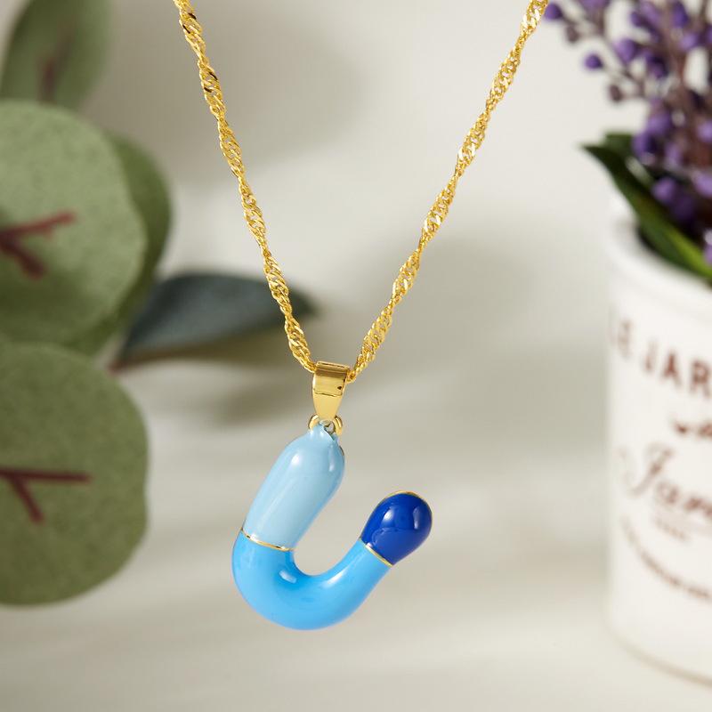 Colorful Bubble Initial Pendant Necklace - 26 Letter Clavicle Chain Jewelry