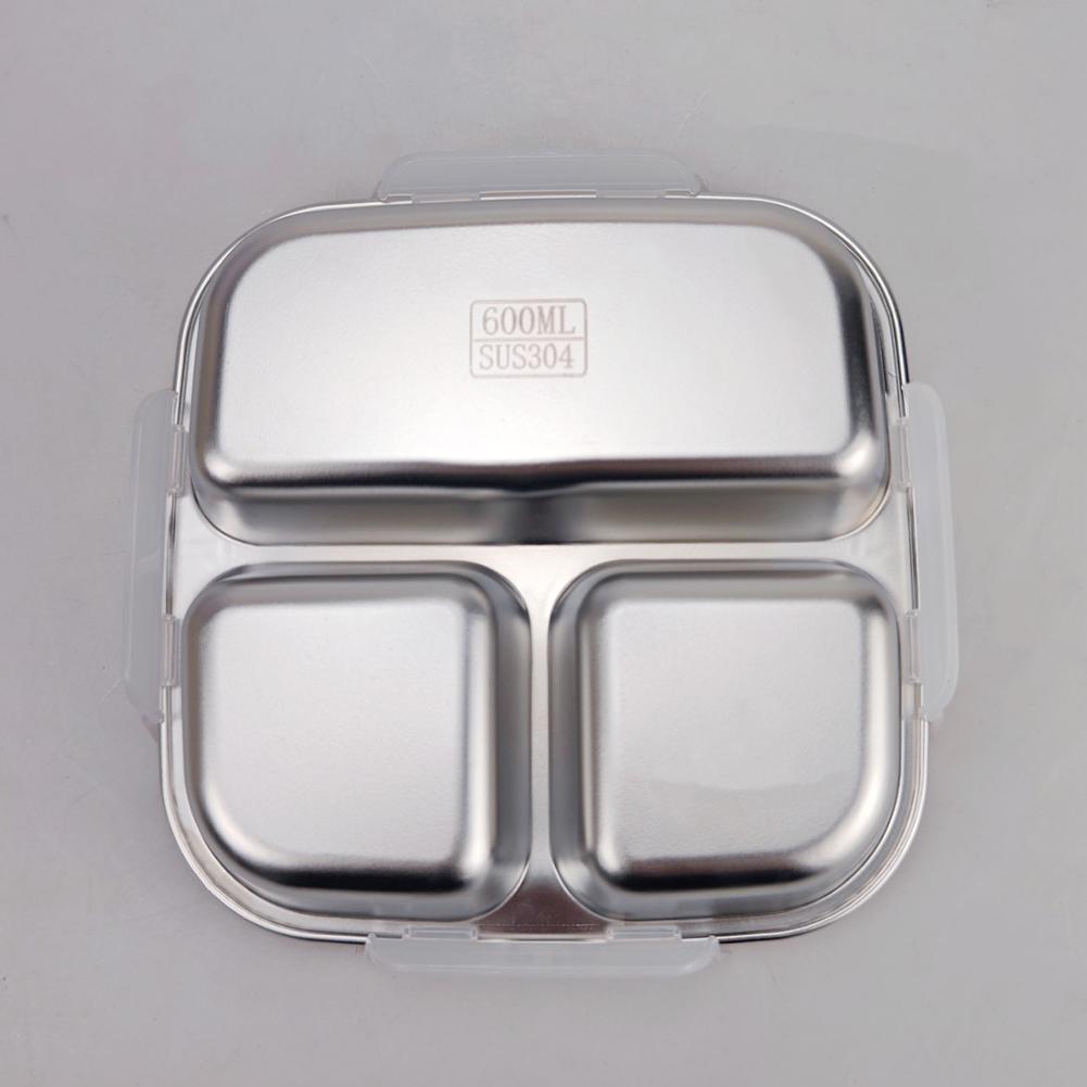 1/2pcs 750ml Stainless Steel Lunch Box With 3 Leak-Proof Compartments Lunch Boxes 17x17x6cm Kitchenware For Child School