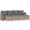 5 Piece Garden Sofa Set with Cushions Beige Poly Rattan