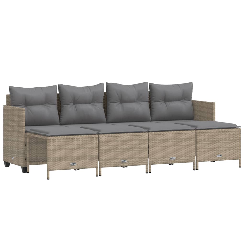 5 Piece Garden Sofa Set with Cushions Beige Poly Rattan