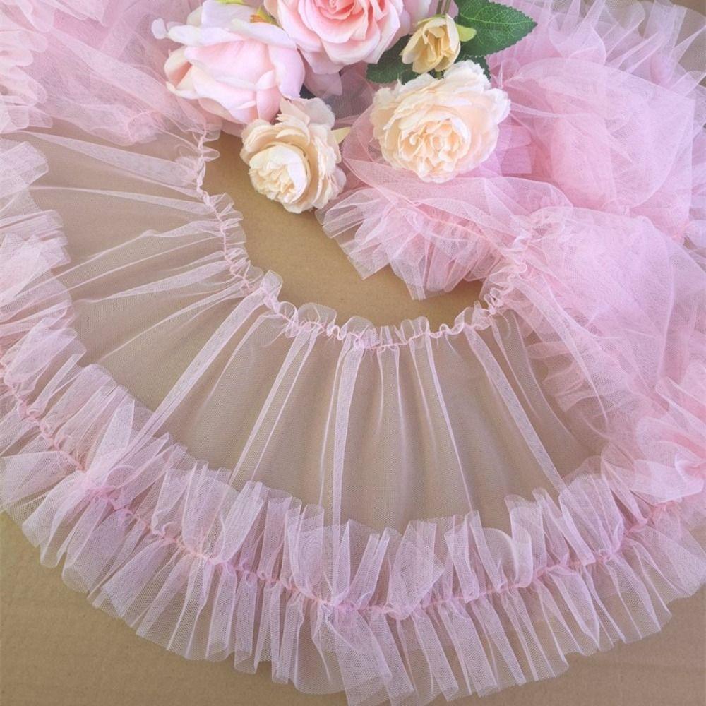 Multicolor Fringed Mesh Ribbon 15X90cm Size Ruffle Trim Pleated Fold Tulle  DIY Sewing Crafting