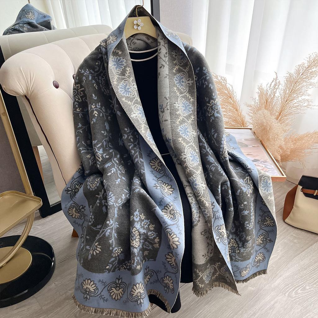 400G Thickened Version Of Retro Ethnic Style Cashew Flower Scarf Women'S Winter High-End Warm Scarf Imitation Cashmere Shawl