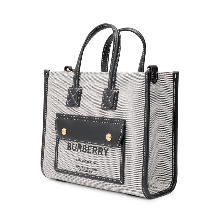 Burberry Freya Large Adjustable Strap Cotton And Calfskin Tote Bag Women Tote Bags Black Gray 80441421