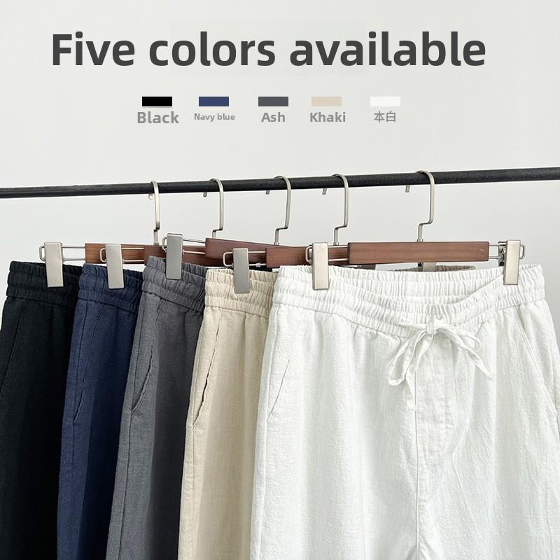 Mens Vintage Linen Casual Pants With Drawstring Waist For Summer Daily Wear