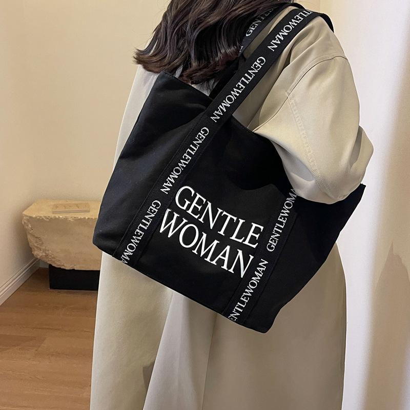New Style Canvas Bag with Large Letter Print, Casual and Fashionable Shoulder Bag