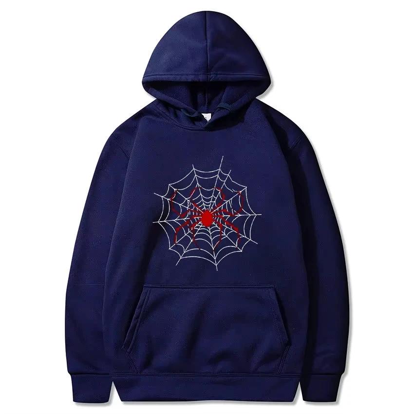 Red Spider Print Hoodie Men's Autumn and Winter Street Fashion Daily Versatile Hoodie Loose Hooded Sweatshirt Fashion
