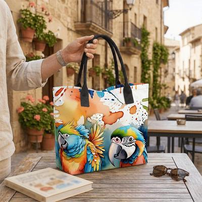  Colorful Parrot Printed Canvas Tote Bag Casual Large Capacity Daily Handbag for Women Outdoor Shopping Travel Carryall Shoulder Bag