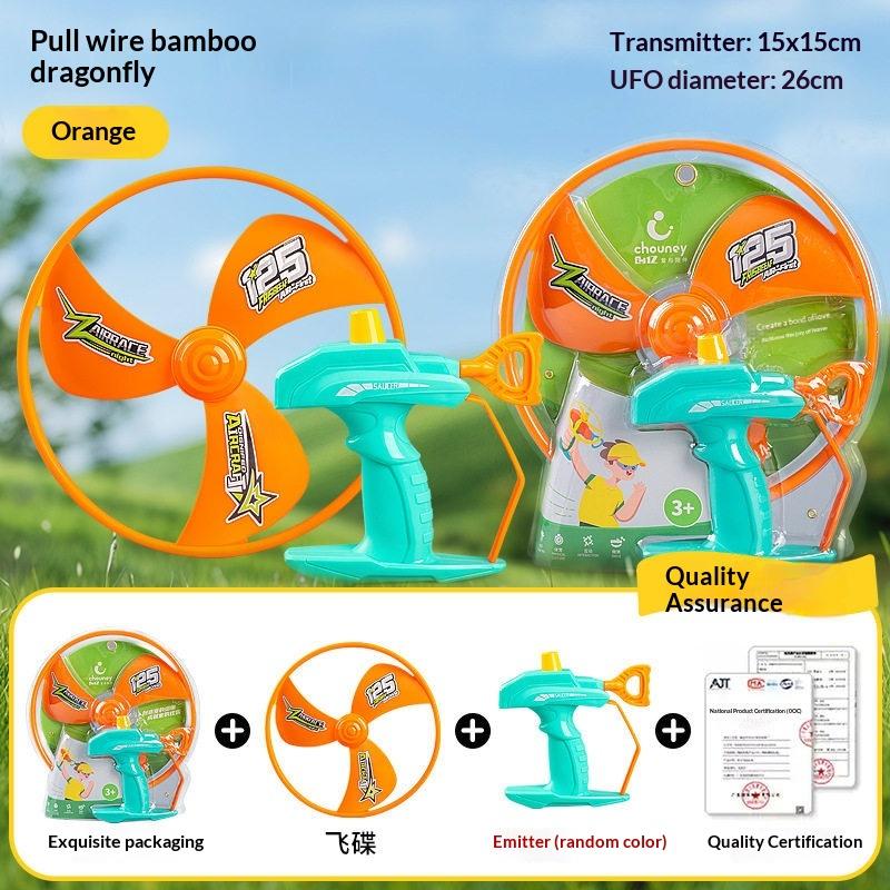 Children'S Outdoor Flying Bamboo Dragonfly Frisbee Gyro Gun Pistol Luminous Ufo Spinning Top Ejection Toy Kids Gyro Launcher