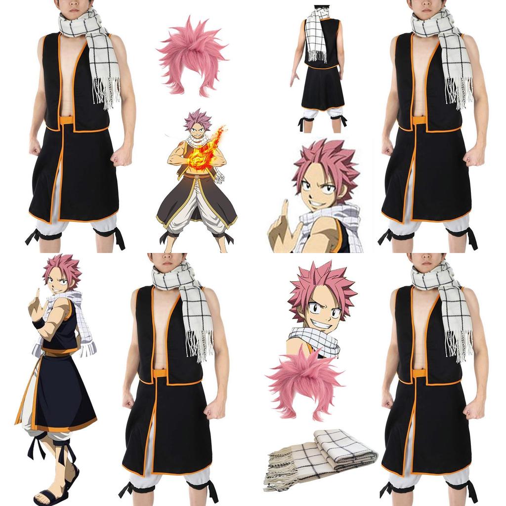 Premium Fairy Tail Natsu Dragneel Cosplay Costume Set With Stylish Scarf And Skirt