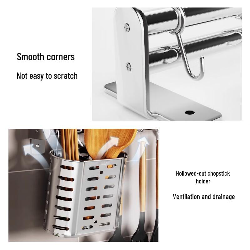 Modern 304 Stainless Steel Kitchen Wall-Mounted Rack