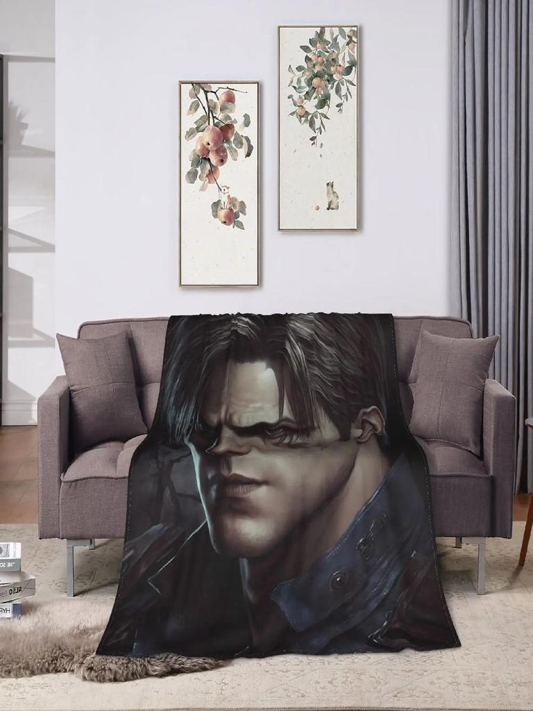 Leon Kennedy Resident Evil Quality Warm Throw Blanket for Winter Fashionable Bedspread for Living Room Bedroom Ideal for Men an