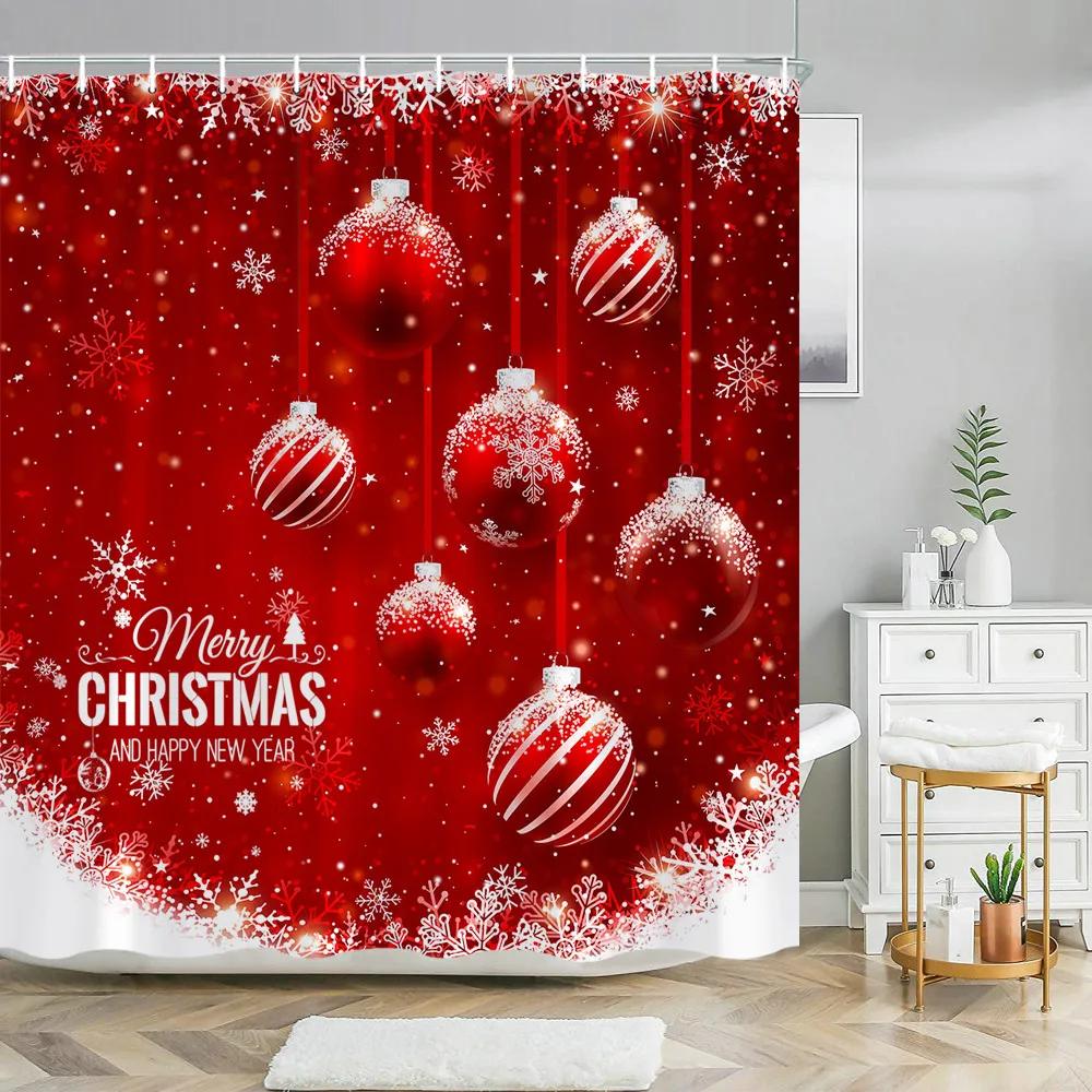 Christmas Balls Shower Curtain Colorful Xmas Balls Green Candy Canes Hanging on Pine Tree Branch for Christmas Ornament Branches