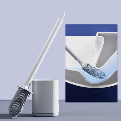 Toilet Brush Water Leak Proof with Base Silicone Wc Flat Head Flexible Soft Bristles Brush with Quick Drying Holder Cleaning