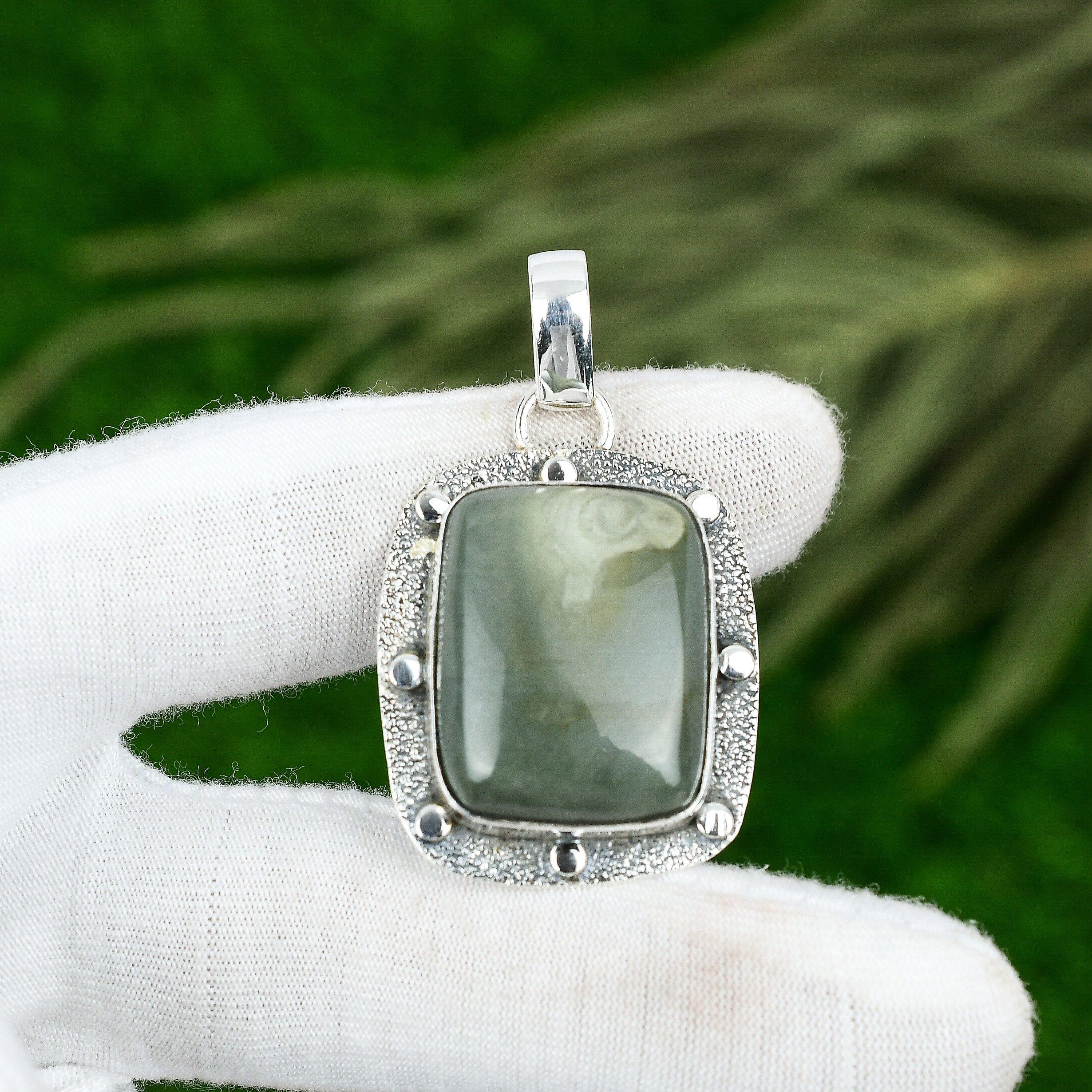 Распродажа в День памяти Полихромный яшмовый камень Стерлинговое серебро Бохо Подвеска Ювелирные изделия