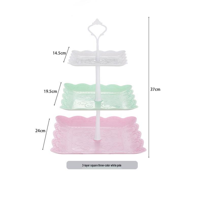 Trzypoziomowy europejski stojak na ciasto do popołudniowej herbaty - Kreatywna wielowarstwowa plastikowa taca na desery i talerz na owoce