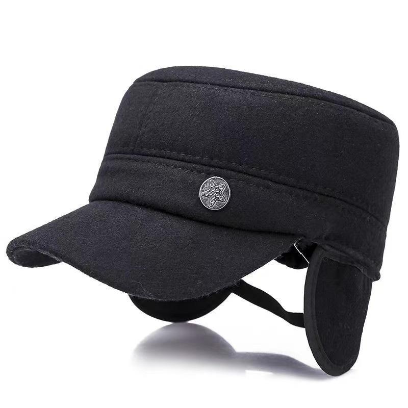 Men's Hat Winter Dad Flat Top Hat Windproof Warm Ear Protector Cotton Hat Outdoor Cold Old Man Hat