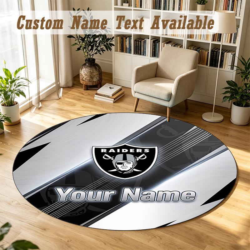 Round Rug Custom NameLas Vegas Raiders Pattern Non Slip Carpet Home Floor Decor
