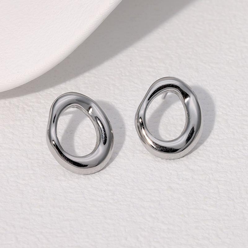 

Stainless Steel Metal Pleated Square Stud Earrings For Women Vintage Gold Color Irregular Geometric Earrings Zircon Gift