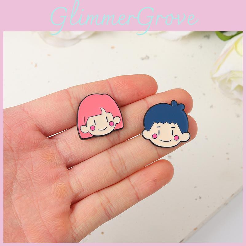Adorable Couple Doll Head Metal Badge Set Unique Decorative Pin Accessories For Boys And Girls