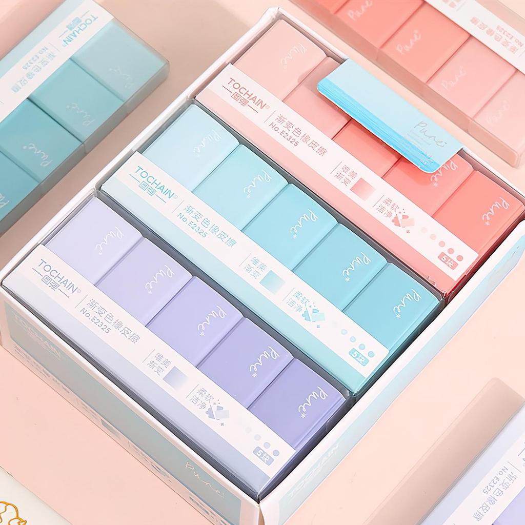 5pcs Pure Gradient Color Erasers Set Less-dust for Pencil Cleaning Stationery School Exam