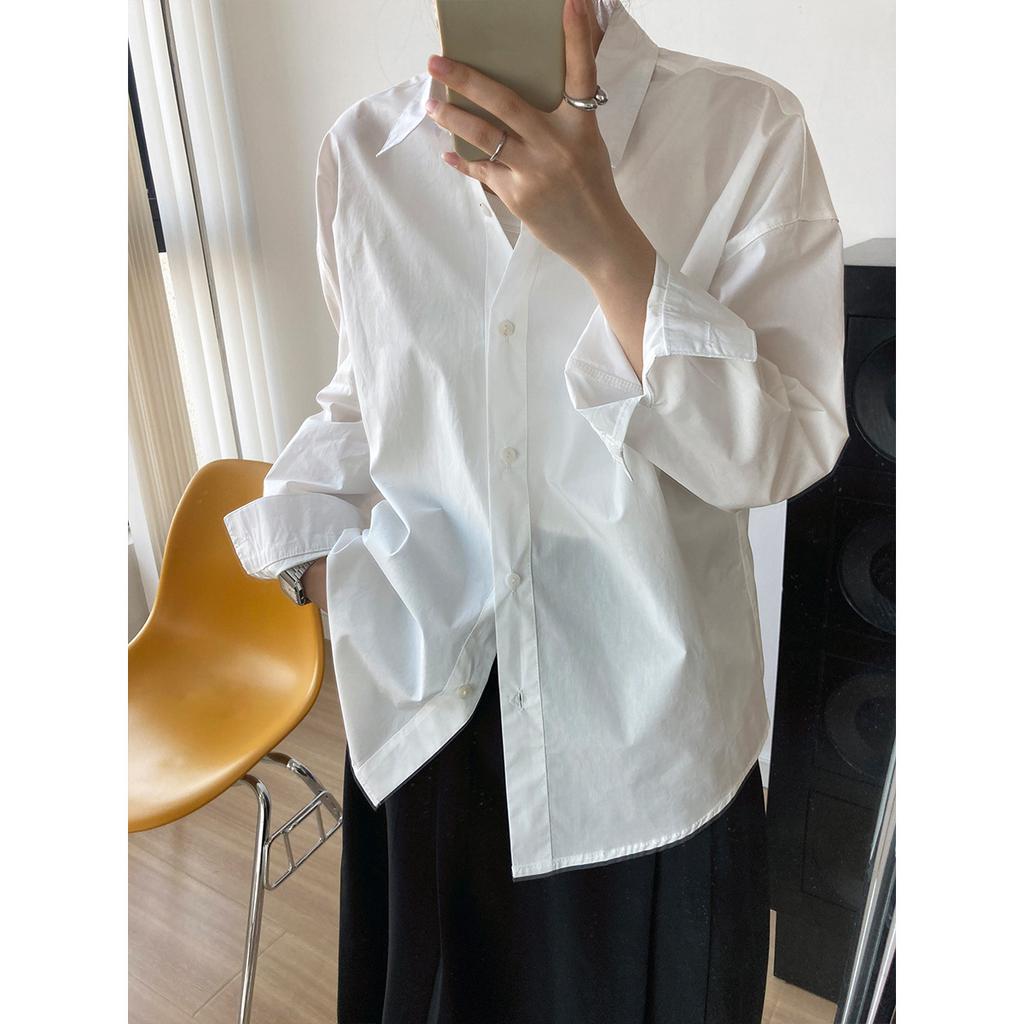Großes, einfarbiges, langärmliges Hemd für Damen, schlichtes, lockeres Freizeithemd
