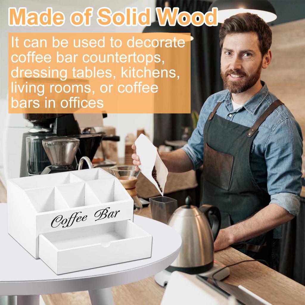 Coffee Bar Organizer with Drawer Wood Coffee Bar Accessories Organizer Coffee Station Organizer Versatile Coffee Pods Holder New