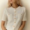 Women's Short Sleeve Cardigan with Gold Buttons and Pockets