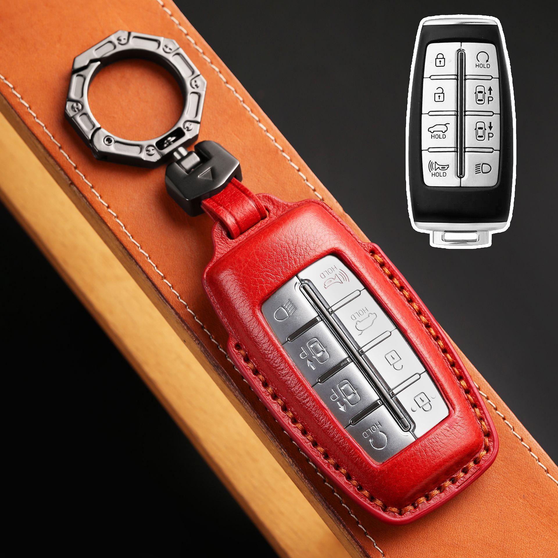 

Korean special key protective cover is suitable for Lawns Genesis GV80 high-end leather car key bag. червоний
