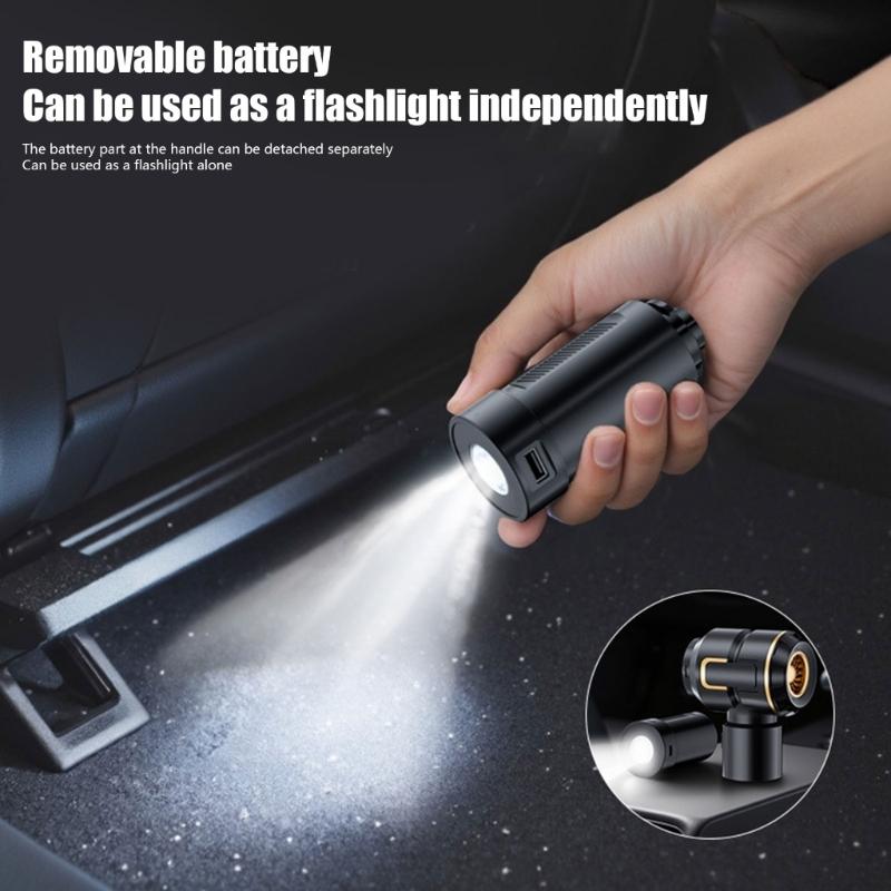 Detachable Car Vacuum Featuring LED Light Multifunction Design Including Suction Blower Inflator Sealer Function
