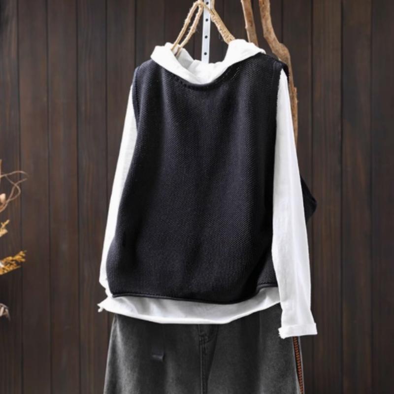 Spring Retro Casual Round Neck Pullover Knitted Vest Women's Loose