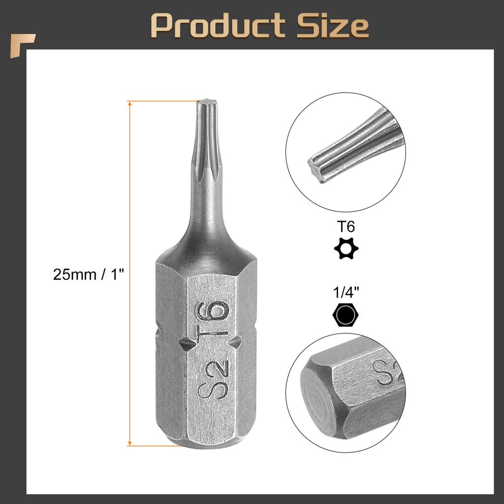 2/5/10pcs Torx Screwdriver Bit 1/4" Hex Shank T6/T8/T9/T10/T15/T20/T25/T27/T30/T40 Head 1" Length 6 Point Security Drill Bits
