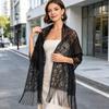 Women Shawl Hollow Embroidery Lace Flower Pattern Summer Shawl with Tassel Hem UV Protection Neck Shoulder