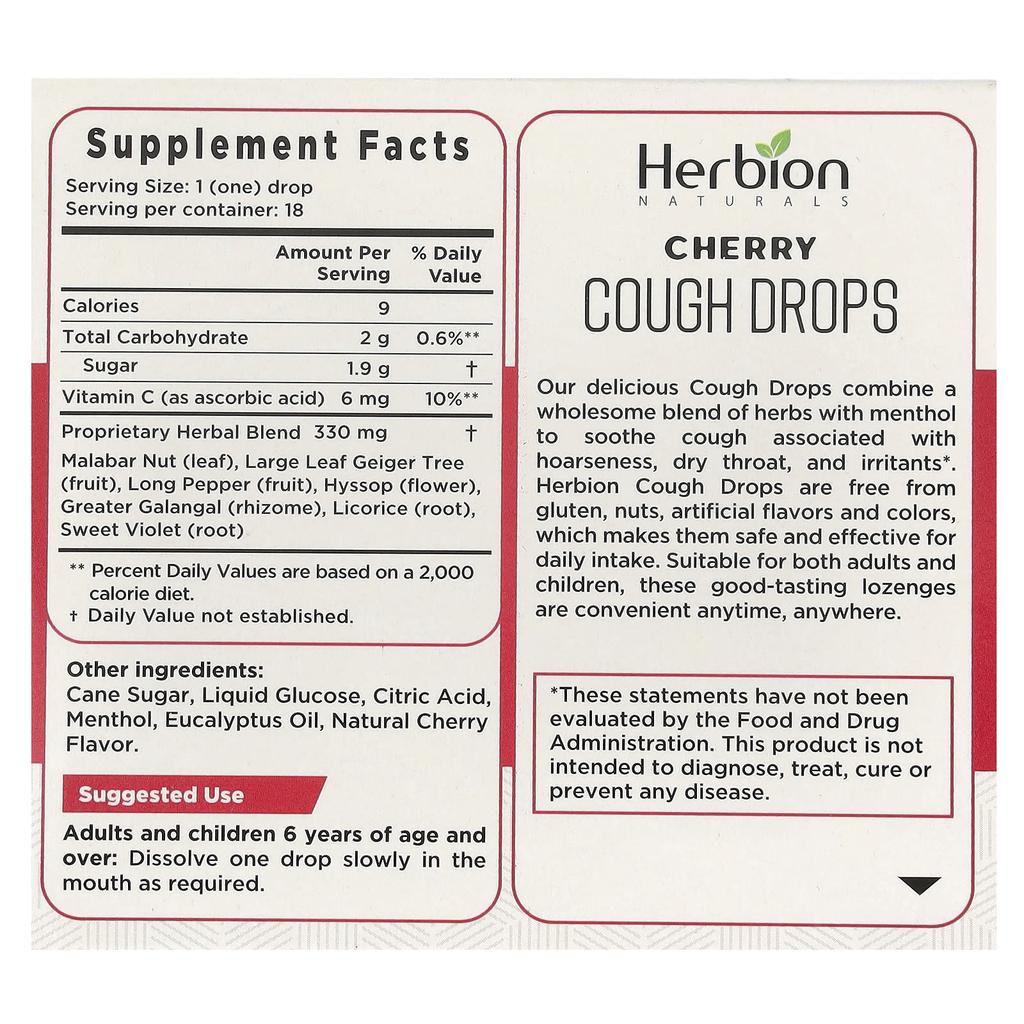 Cough Relief Drops, Cherry, 18 Count