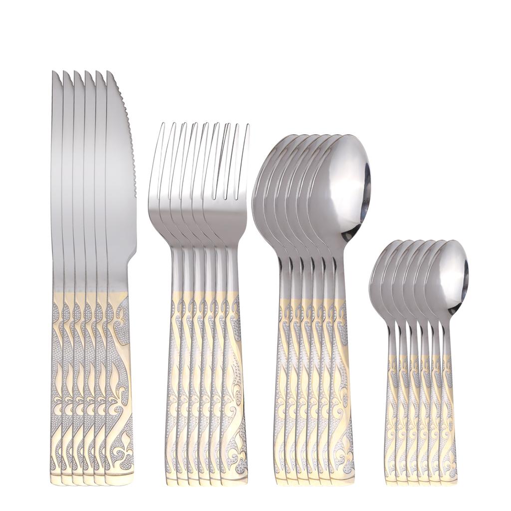 4/24 Pieces High Quality Stainless Steel Cutlery Set Knives Forks Spoons Silvery Flatware Tableware Kitchen Restaurant Utensils