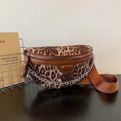 Marsupi con cerniera per donna stampa leopardo alla moda morbida borsa a tracolla sul petto