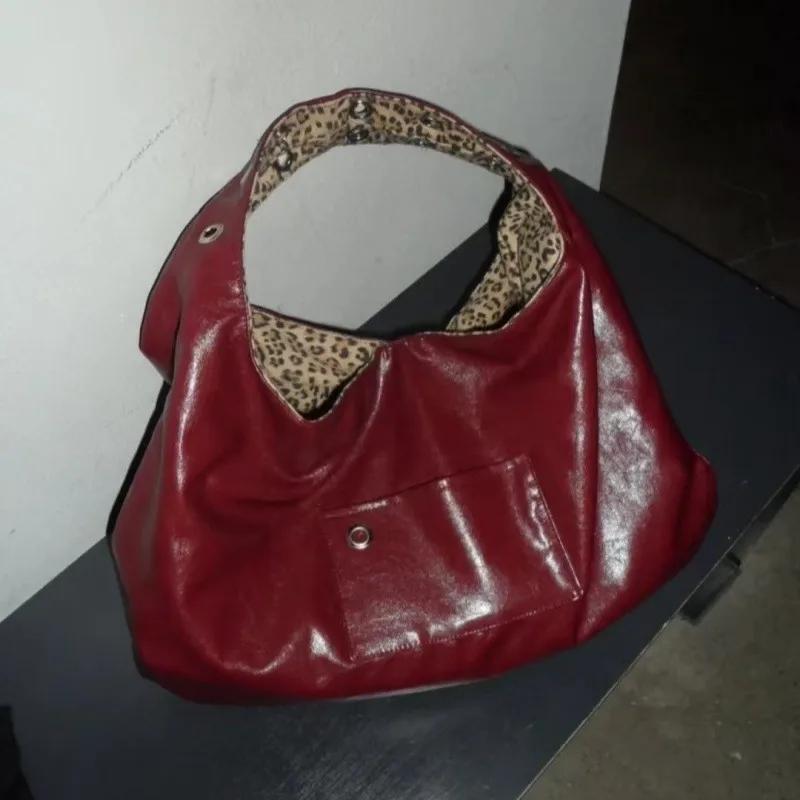 

Leopard Spice Girl Double-Sided Oulder Bag Cool and Sweet Commuter Tote Women s Versatile Large Bag Retro Chic Handbag